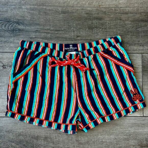 Psycho Bunny Robert Godley striped shorts cotton  pockets summer beach fun - Picture 1 of 6
